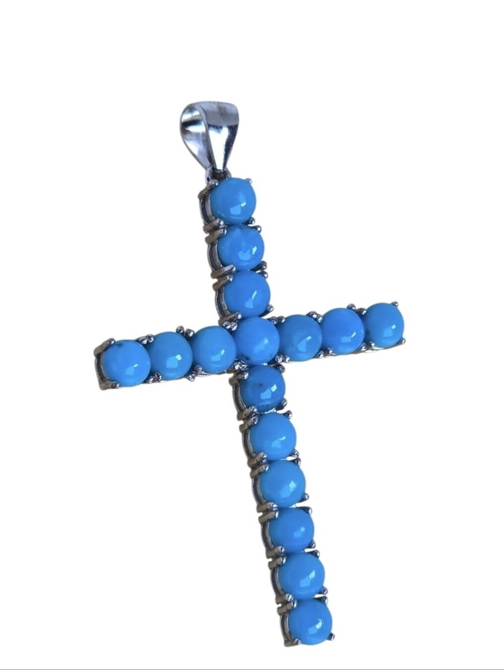 925 Sterling Silver Cross Pendant With Natural "Sleeping Beauty" Turquoise